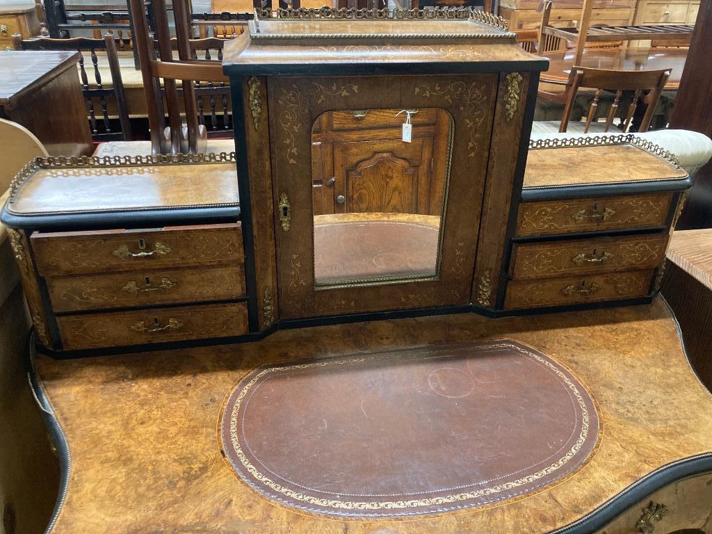 A Victorian inlaid walnut bonheur du jour, width 114cm, depth 60cm, height 121cm